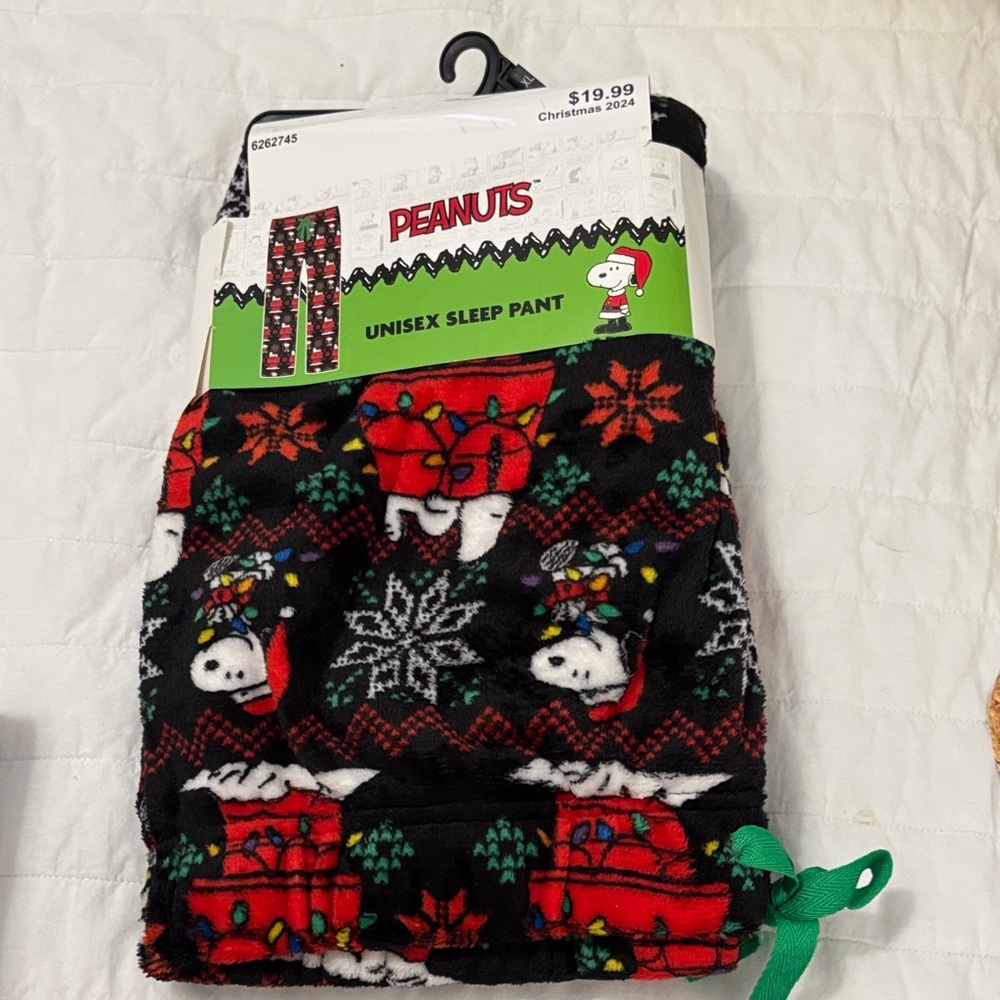 Peanuts Kids Pajama Bottoms - Festive Black with Red and Green